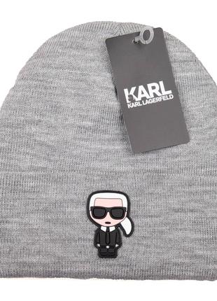 Шапка серая вязаная женская мужская Karl Lagerfeld Шапка унисе...