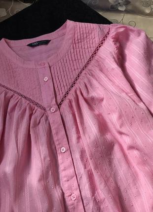 Блуза розовая с объемным рукавом 100%катон