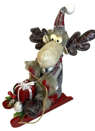 Лось с подарком на санках новогодний рождественский декор