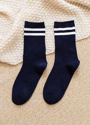 Темно-сині шкарпетки у рубчик 9628 з білими смужками під черев...