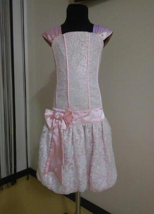 Платье нарядное розовое с серебром р.134-146