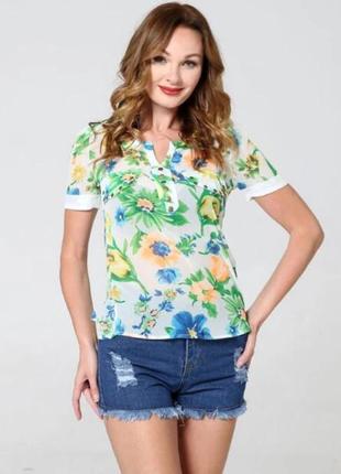 Нарядная шифоновая блуза футболка цветочный принт