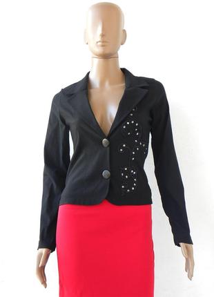 Оригинальный пиджак черного цвета с вышивкой и пайетками 42 ра...