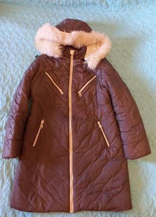 Зимнее пальто x-woyz р 50 с натуральным мехом