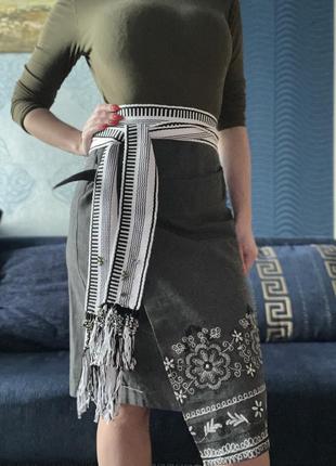 Шерстяная юбка серая vlana grand шерсть 85% этно стиль
