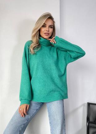Теплый мягкий ангоровый свитер в рубчик, зеленый свитер ангора...