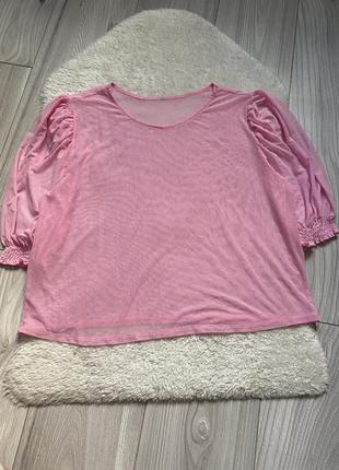 Блуза сетка полупрозрачная розовая горох футболка