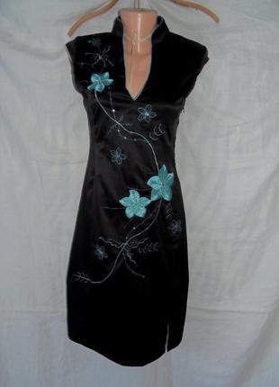Китайское черное платье,ципао р.xs-s