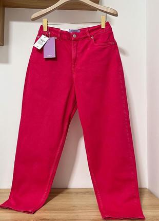 Розовые коттоновые джинсы mom high waist jjxx
