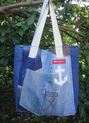 Джинсовая сумка - торба натуральная текстильная