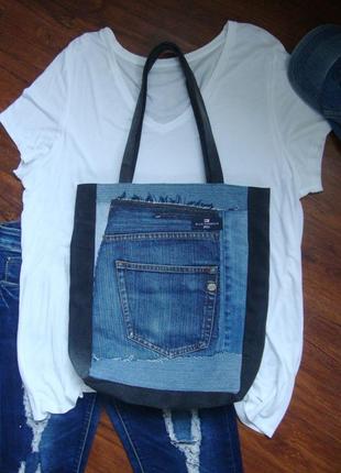 Джинсовая сумка торба текстильная из ткани