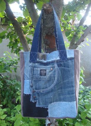 Джинсовая сумка из разного джинса натуральная