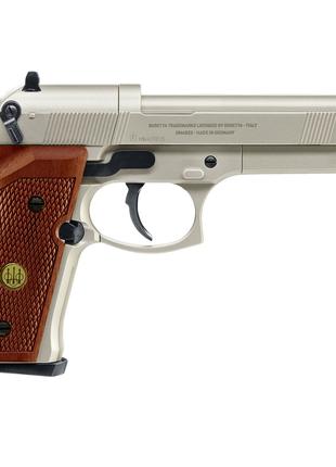 Пістолет пневматичний Beretta 92 FS нікель із дерев'яними накл...