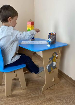 Детский стол парта со стульчиком для рисования и учебы Зайчик