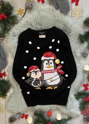 Нлвогодний свитер f&f черный с пингвинами