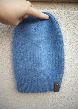 Ангоровая шапка бини цвета голубой джинс