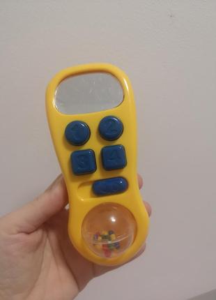 Пластиковый телефон с зеркальце для малышей пищалка трещетка