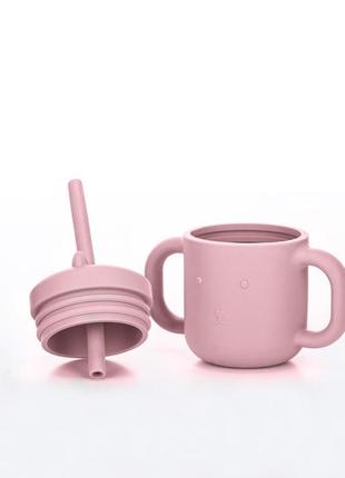 Силиконовая чашка freeon с ручками и соломинкой, розовая