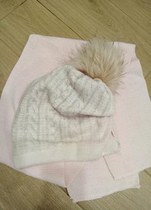 Комплект для девочки : шапка и шарф ( 53 см)