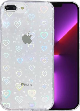 Чехол для iPhone 7 Plus / 8 Plus с голографическими сердцами: ...