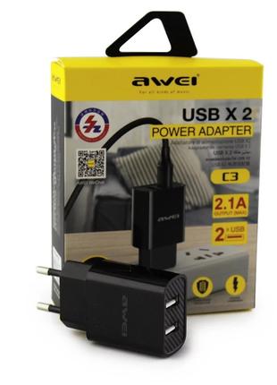 Адаптер зарядный сетевой Awei C3 5V 2.1A 2 USB