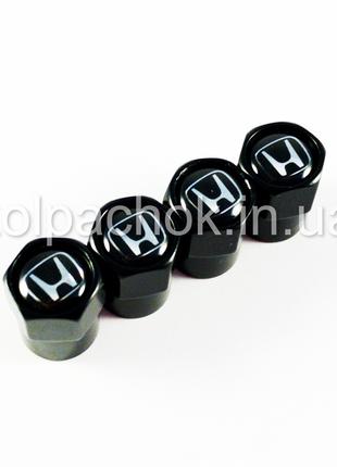 Колпачки на ниппеля Honda черные/черный лого