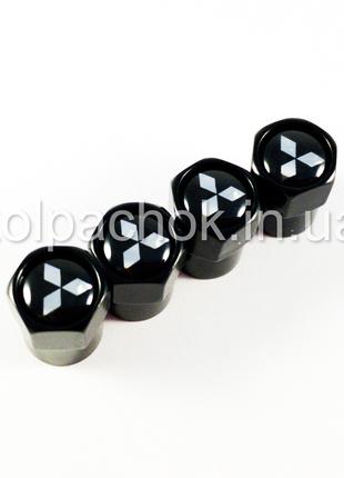 Колпачки на ниппеля Mitsubishi черные/хром лого