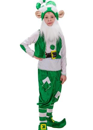 Детский карнавальный костюм гном n 3 зеленый  велюровый 110-13...