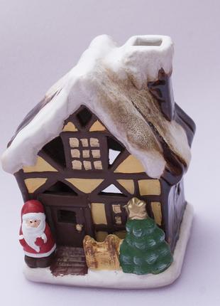 Новорічний декор підсвічник керамічний Будиночок зимовий