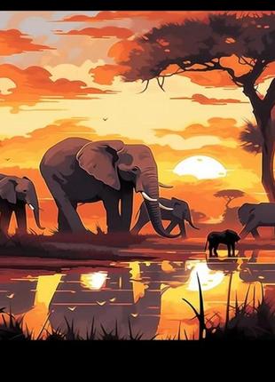 Картина по номерам семья слонов