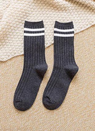 Темно-сірі шкарпетки високі у рубчик 2 смужкии 9691 дві смужки...