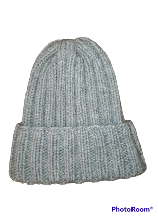 Зимова тепла шапка, сіра шапка, шапка об'ємна. сіра жіноча шапка