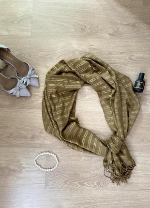 Женский шарф, светокоричневый шарф, шарф с люрексовой нитью