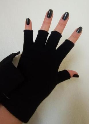Перчатки черные / перчатки без пальцев / митенки женские
