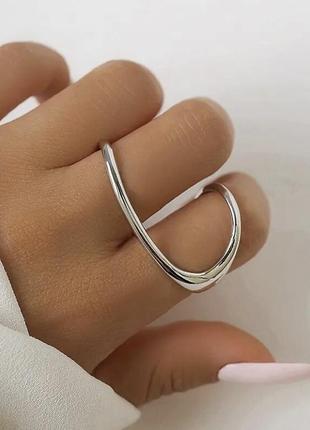 Кольцо серебряное на два пальца стильное минималистичное олд мани