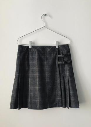 Шерстяная юбка килт на запах next серая шотландская юбка с рем...