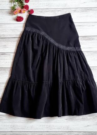 Черная макси вельветовая юбка стим-панк хлопок