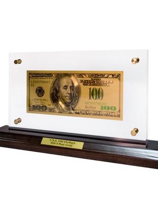 Банкнота на підставці 100 USD (долар) золото 28*14*6 см Гранд ...
