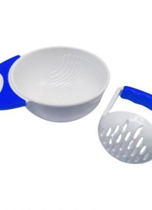 Чаша для подрібнення їжі пластикова (біла із синім)