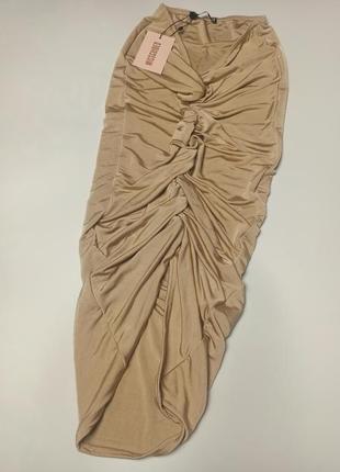 Бежевая миди-юбка облегающего кроя от missguided