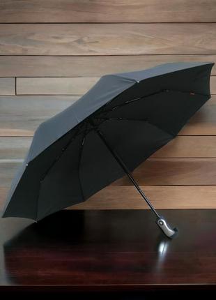 Мужской черный зонт автомат на 9 спиц, антишторм