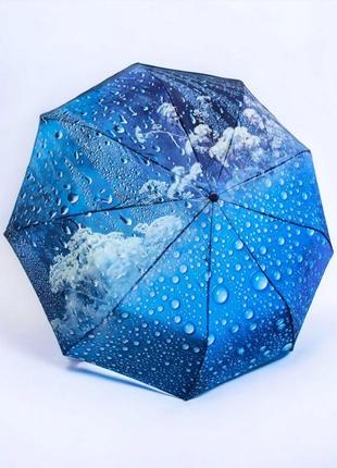 Зонт женский полуавтомат с системой антиветер, принт капли дождя