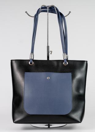Женская сумка черная с синим черный шопер черный шоппер синий