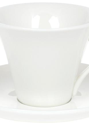 Чайный фарфоровый набор: 4 чашки 260мл + 4 блюдца, цвет - белый