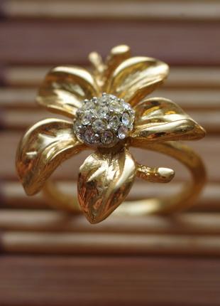 Кольцо цветок с кристаллами сваровски позолота 24 карата . Инд...
