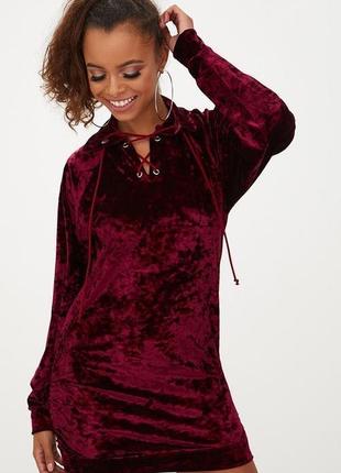 Велюрова сукня светр винного кольору