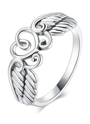 Кольцо женское резное колечко серебристое в виде крыльев Ангел...