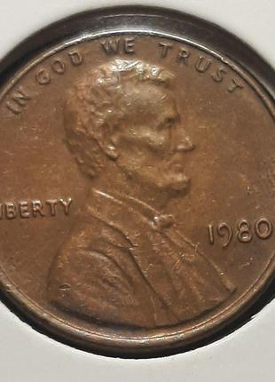 Монета США 1 цент, 1980 року, Lincoln Cent, Без мітки монетног...