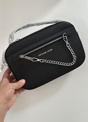 Черная сумка через плечо jet set black silver michael kors