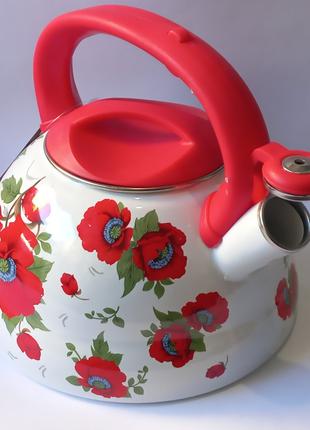 Чайник емальований Edenberg EB 1747poppies зі свистком